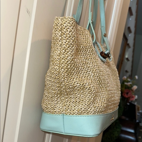 Spartina 449 Bamboo Chic Green and Tan Tote Bag with Woven Design - Picture 5 of 15